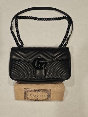 Gucci Black Chevron GG Marmont Shoulder Bag